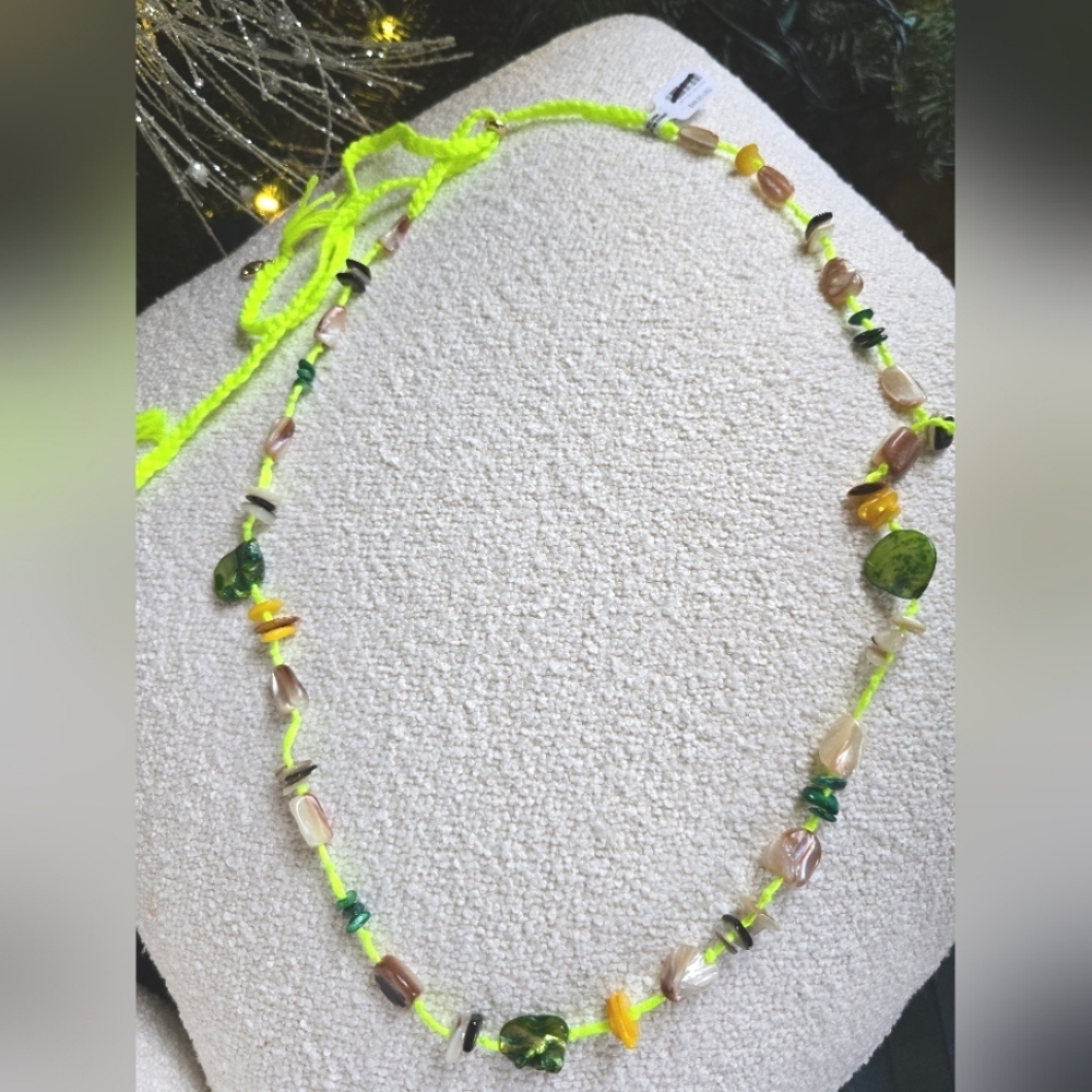 Free People x Ariana Ost,  At The Market Necklace, Neon Green - NEW!